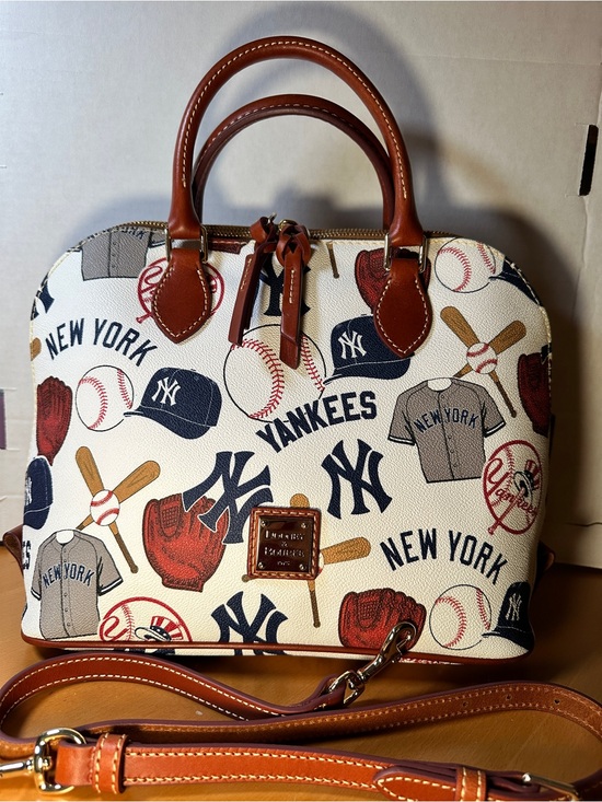 Dooney & Bourke Handbags - Dooney & Bourke New York Yankees Print Zip Zip Satchel – White/Brown